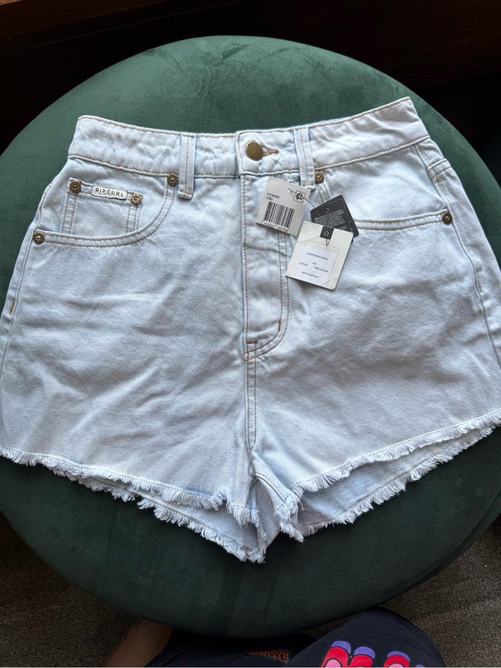 Rip Curl Light Blue High-Rise Frayed Denim Shorts